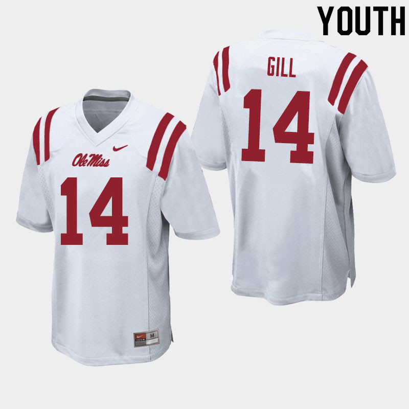 Youth #14 Daylen Gill Ole Miss Rebels College Football Jerseys Sale-White